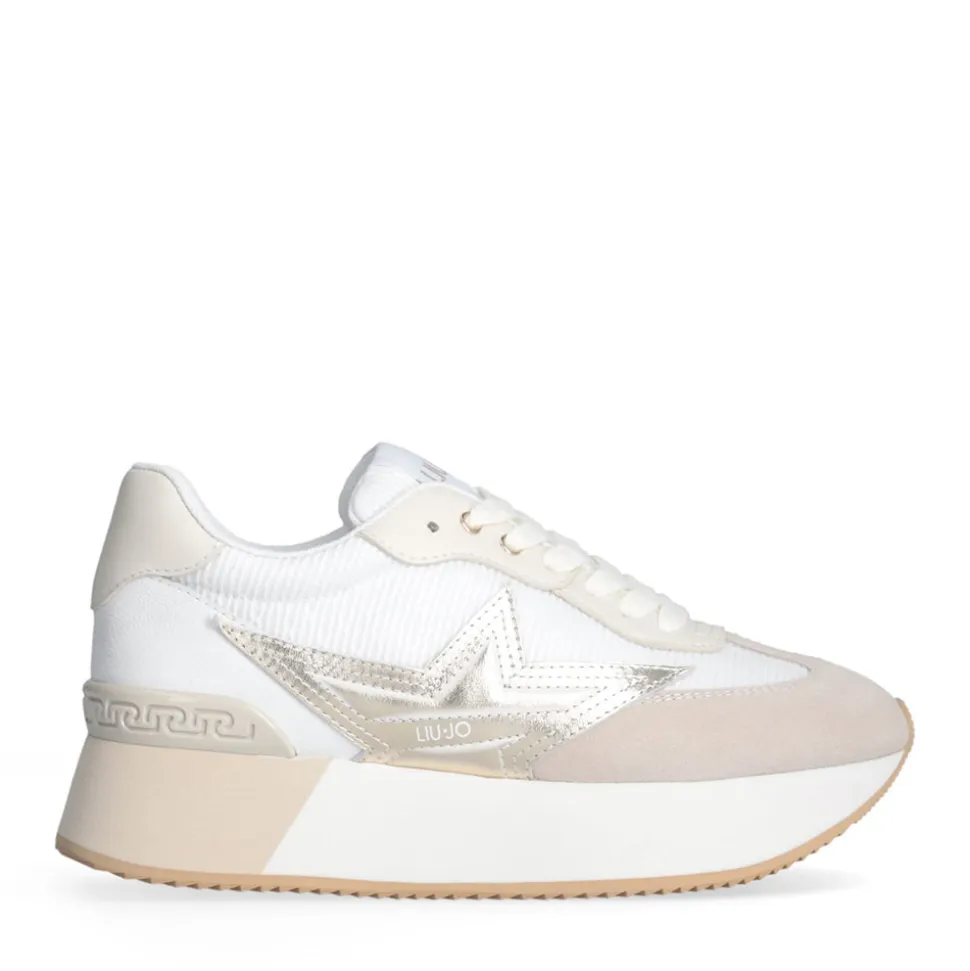 Sneakers Platform Donna LIU JO Dreamy 03 in Suede e Mesh White Light Gold