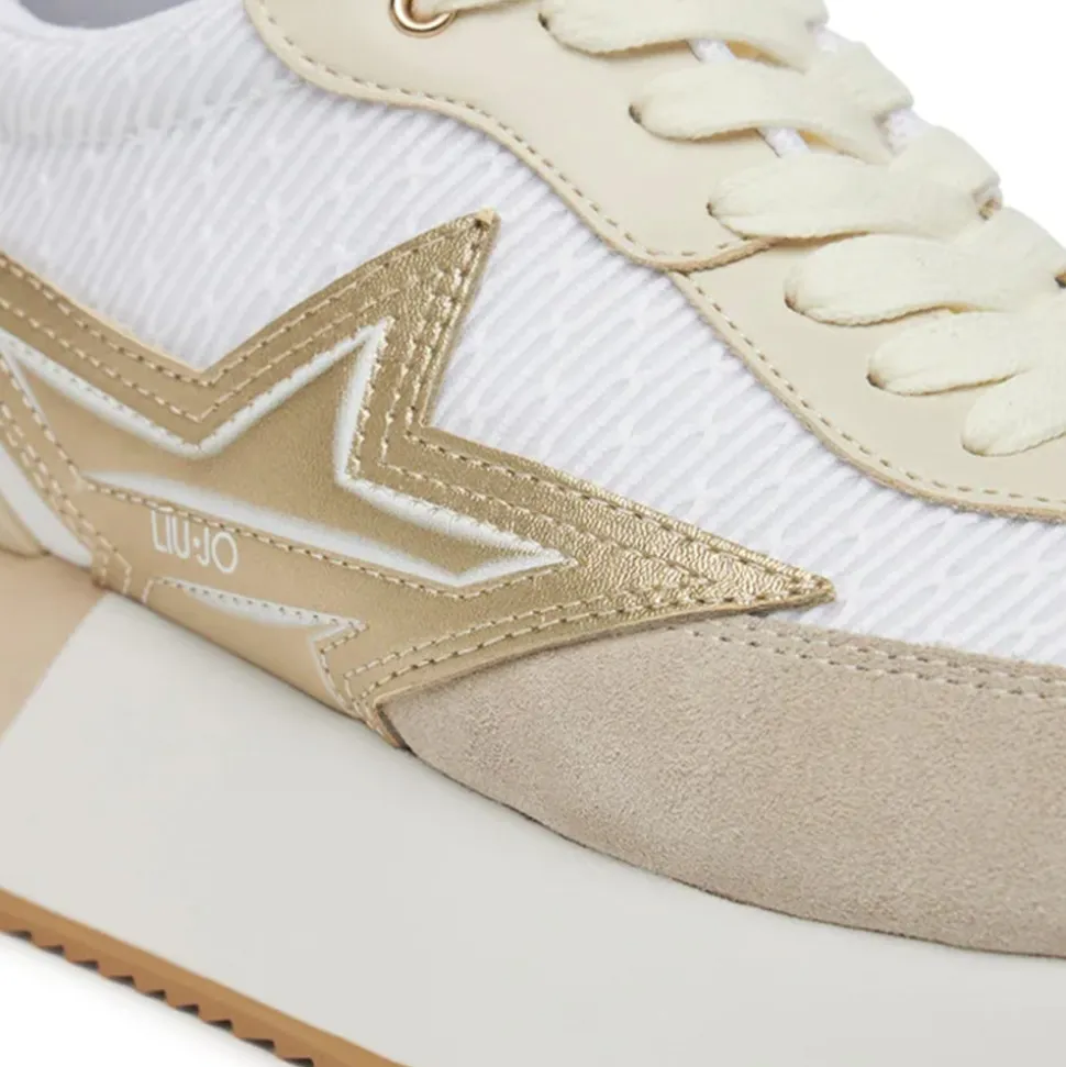 Sneakers Platform Donna LIU JO Dreamy 03 in Suede e Mesh White Light Gold