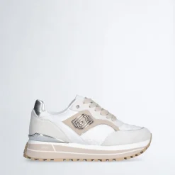 Sneakers Platform Donna LIU JO Maxi Wonder 73 in Suede e Ricamo Floreale Off White