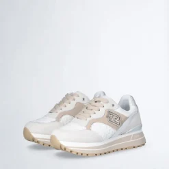 Sneakers Platform Donna LIU JO Maxi Wonder 73 in Suede e Ricamo Floreale Off White