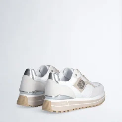 Sneakers Platform Donna LIU JO Maxi Wonder 73 in Suede e Ricamo Floreale Off White