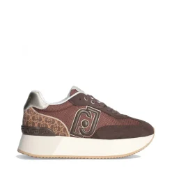 Sneakers Platform Donna LIU JO Dreamy 02 in Suede Brighty Mesh e Inserto Monogram Ebano Light Gold
