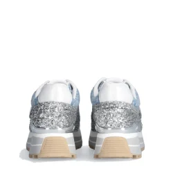 Sneakers Platform Donna LIU JO Maxi Wonder 87 in Tessuto Monogram Denim con Inserti Glitter