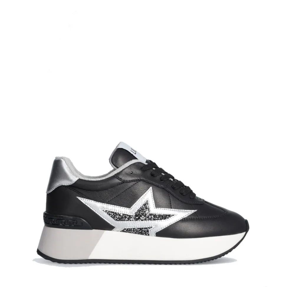 Sneakers Platform Donna LIU JO Dreamy 03 in Pelle e Suede e Glitter colore Black Silver