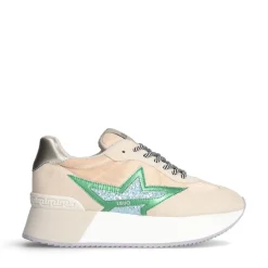 Sneakers Platform Donna LIU JO Dreamy 03 in Suede Nylon e Glitter colore Ecru Green Turquoise