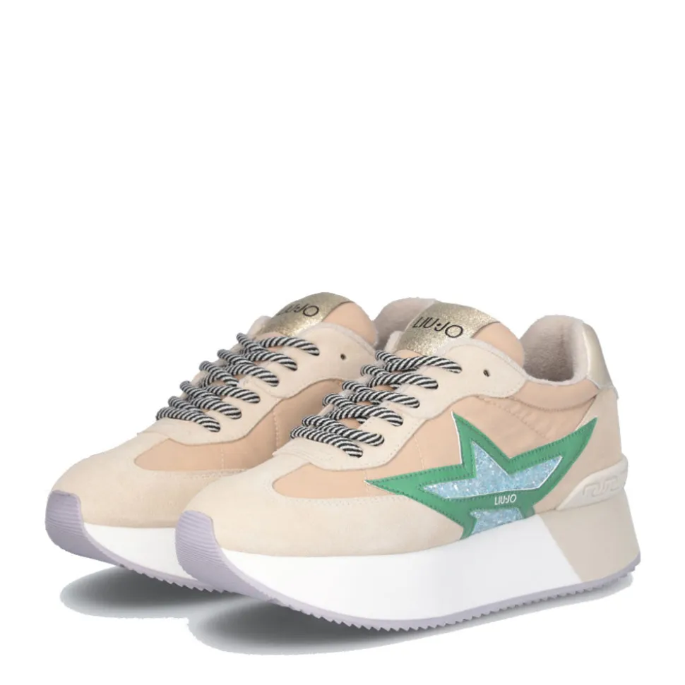 Sneakers Platform Donna LIU JO Dreamy 03 in Suede Nylon e Glitter colore Ecru Green Turquoise