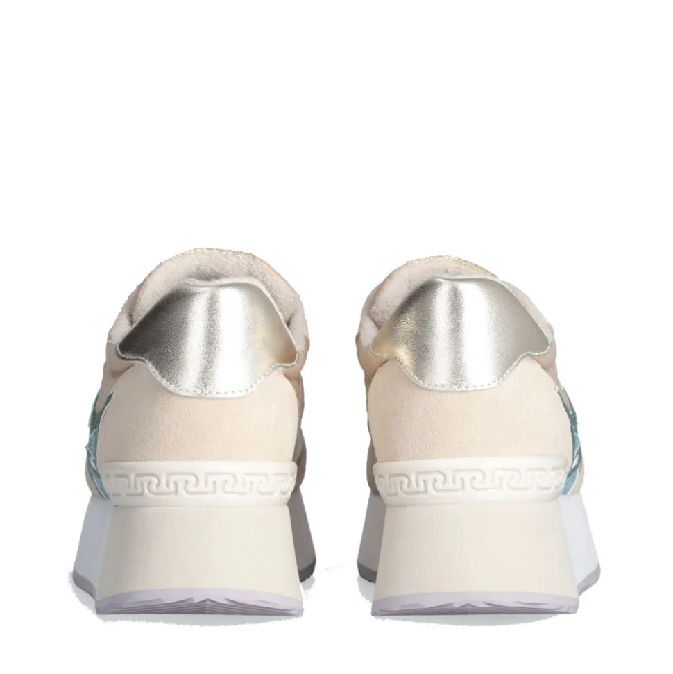 Sneakers Platform Donna LIU JO Dreamy 03 in Suede Nylon e Glitter colore Ecru Green Turquoise