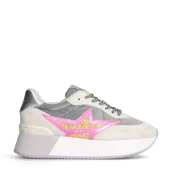 Sneakers Platform Donna LIU JO Dreamy 03 in Suede Nylon e Glitter colore Sand Grey Fuxia Orange