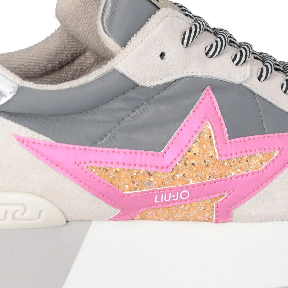 Sneakers Platform Donna LIU JO Dreamy 03 in Suede Nylon e Glitter colore Sand Grey Fuxia Orange