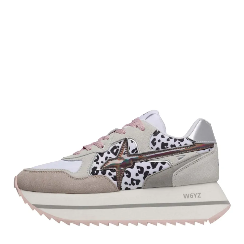 Sneakers Platform Donna W6YZ Deva-W. in Tessuto Tecnico e Suede Beige White e Black