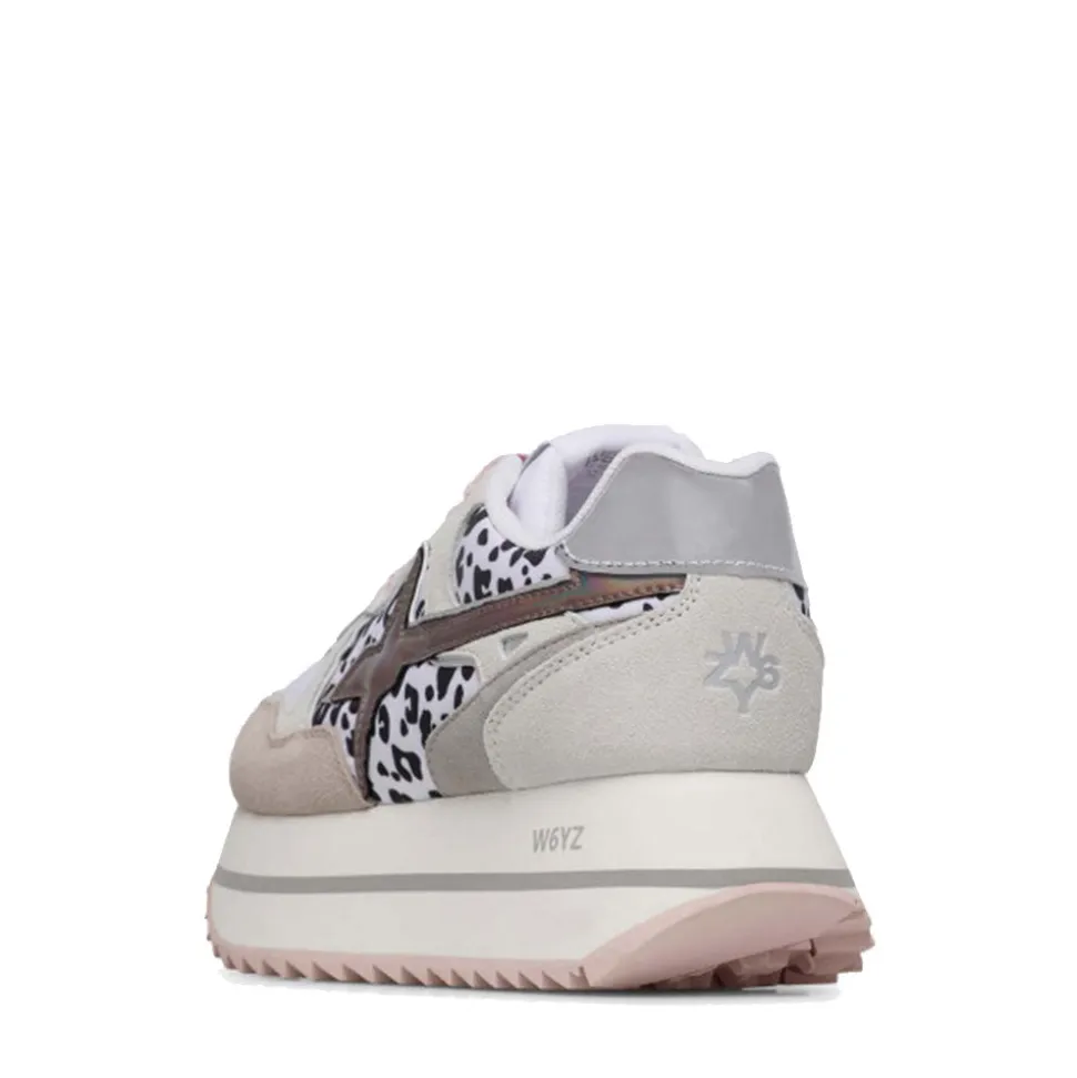Sneakers Platform Donna W6YZ Deva-W. in Tessuto Tecnico e Suede Beige White e Black