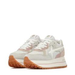 Sneakers Platform Donna W6YZ Deva-W. in Tessuto Tecnico e Suede White Beige e Platinum