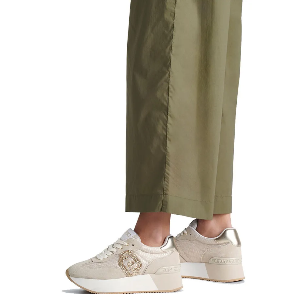 Sneakers Platform LIU JO Dreamy 02 in Suede e Mesh con Logo Glitter Ecru Light Gold