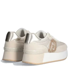 Sneakers Platform LIU JO Dreamy 02 in Suede e Mesh con Logo Glitter Ecru Light Gold