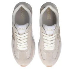 Sneakers Platform LIU JO Dreamy 02 in Suede e Mesh con Logo Glitter Ecru Light Gold