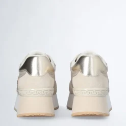 Sneakers Platform LIU JO Dreamy 02 in Suede e Mesh con Logo Glitter Ecru Light Gold