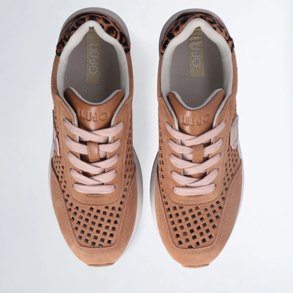 Sneakers Platform LIU JO Dreamy 11 in Pelle Laminata e Traforata Marrone