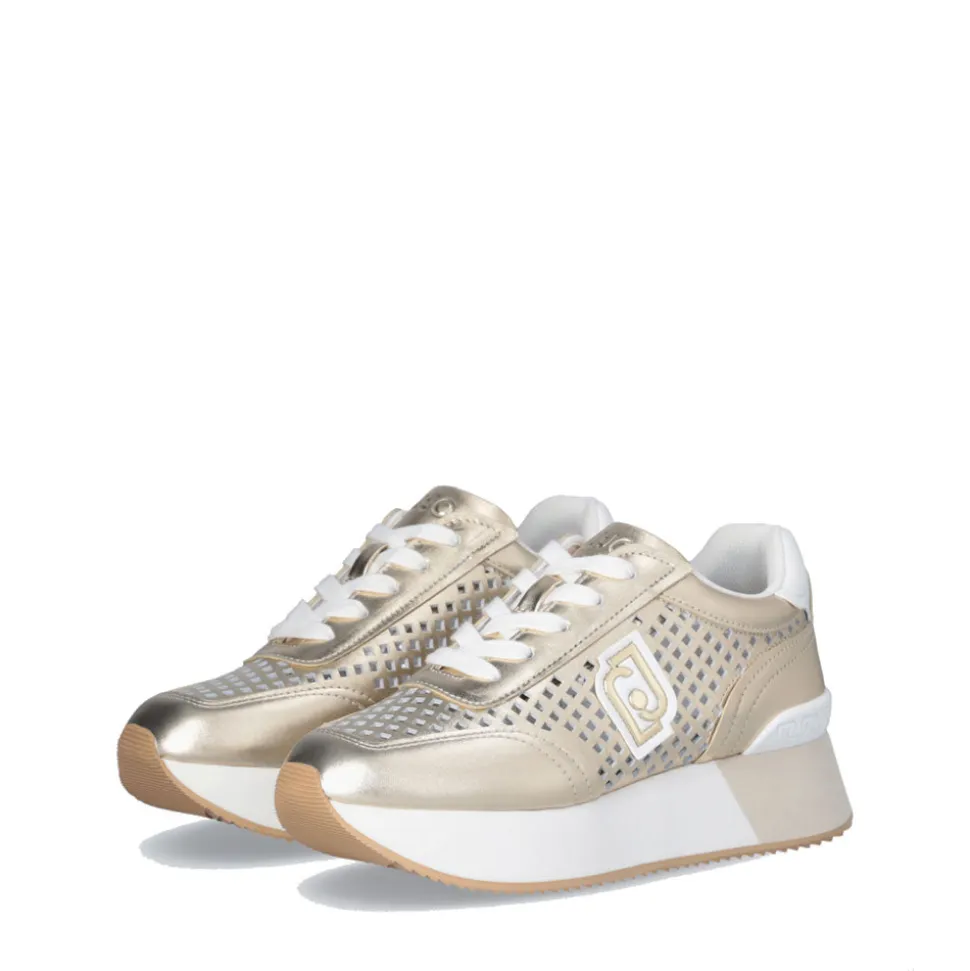 Sneakers Platform LIU JO Dreamy 11 in Pelle Laminata e Traforata Light Gold