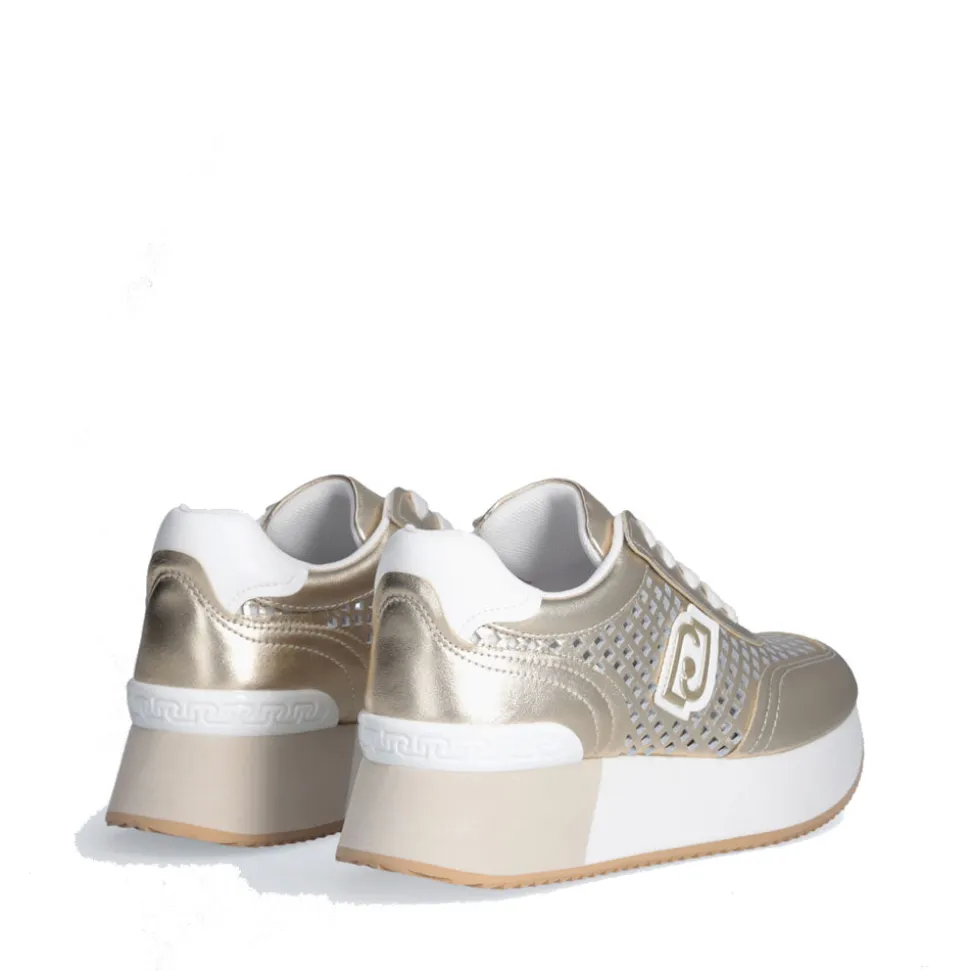 Sneakers Platform LIU JO Dreamy 11 in Pelle Laminata e Traforata Light Gold