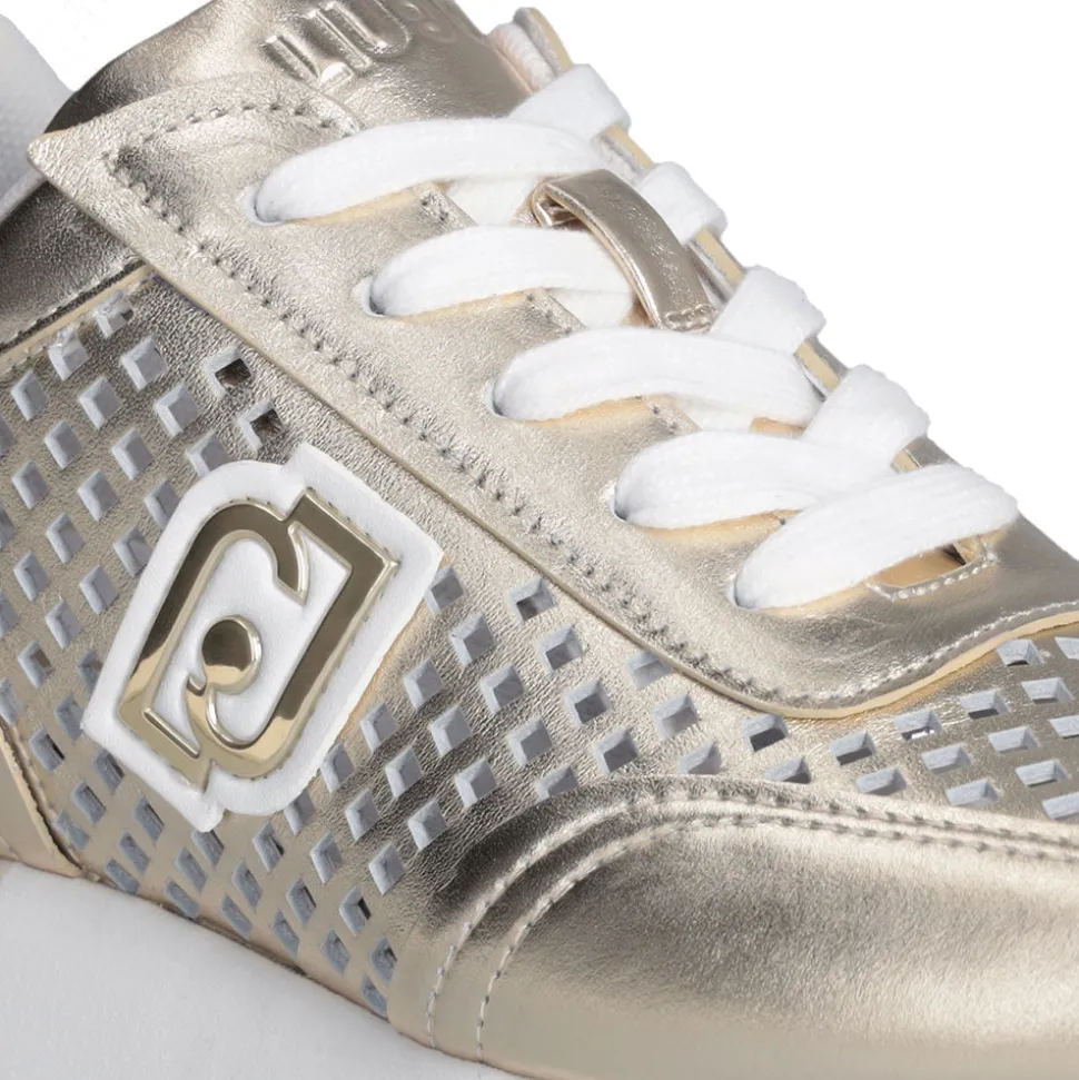 Sneakers Platform LIU JO Dreamy 11 in Pelle Laminata e Traforata Light Gold