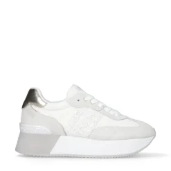 Sneakers Platform LIU JO Dreamy 02 in Suede e Mesh con Logo Glitter Purity Light Gold