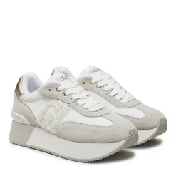 Sneakers Platform LIU JO Dreamy 02 in Suede e Mesh con Logo Glitter Purity Light Gold