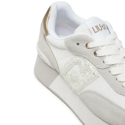 Sneakers Platform LIU JO Dreamy 02 in Suede e Mesh con Logo Glitter Purity Light Gold