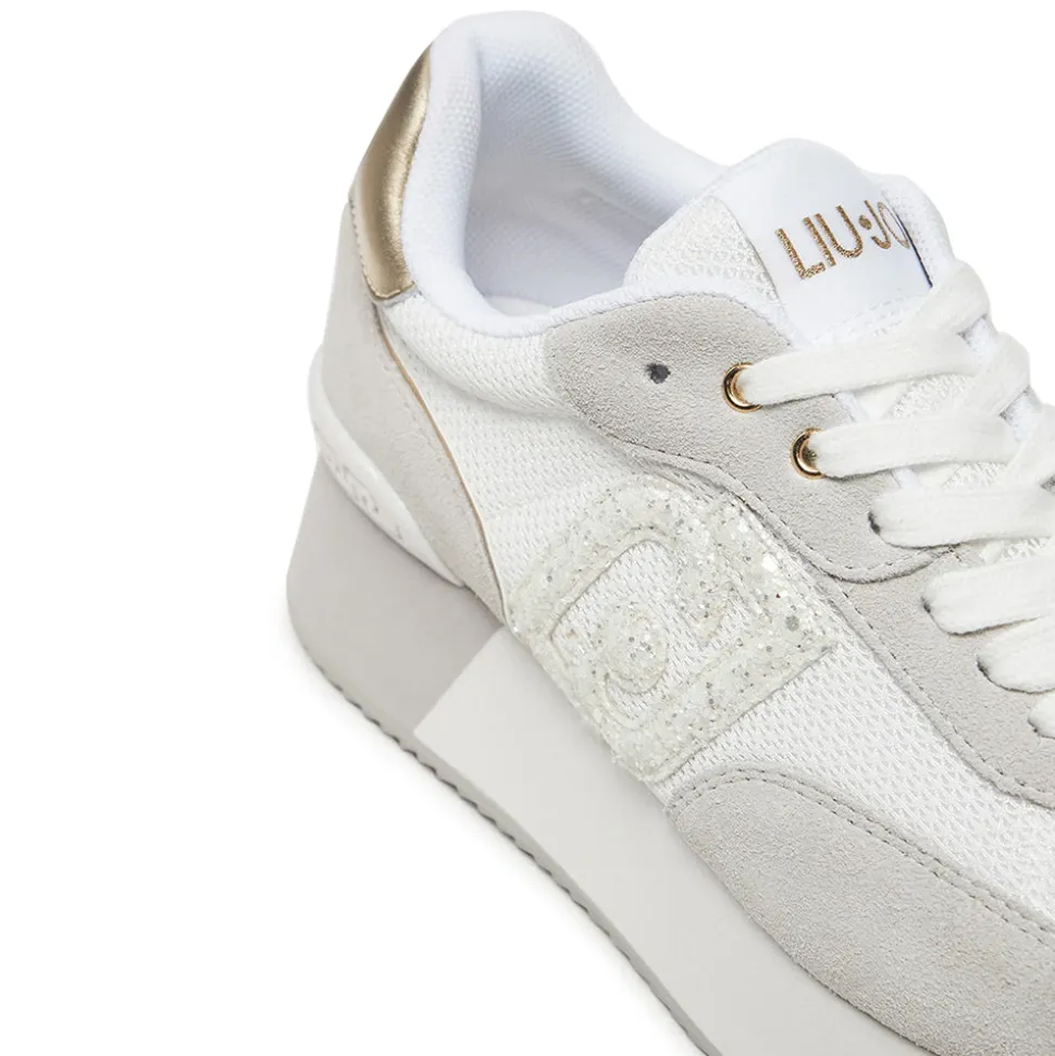 Sneakers Platform LIU JO Dreamy 02 in Suede e Mesh con Logo Glitter Purity Light Gold