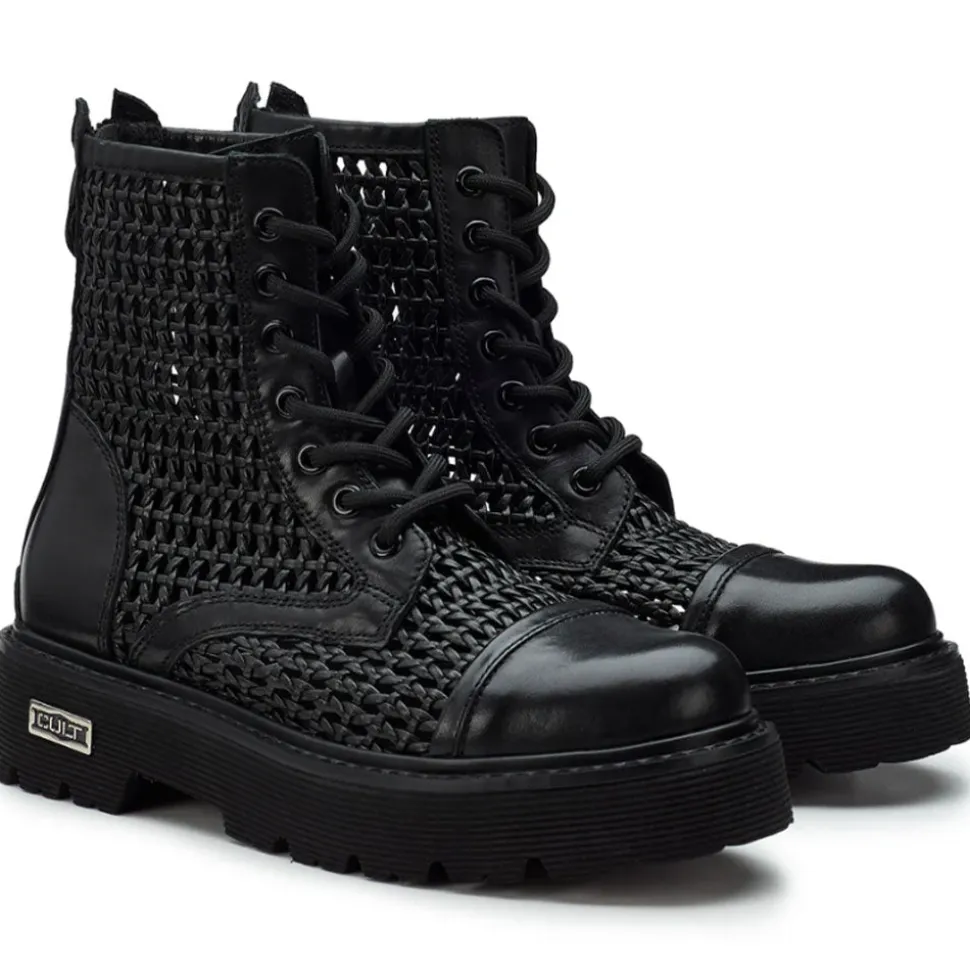 Stivali Donna CULT Slash 4218 Anfibi in Pelle Nera Intrecciata